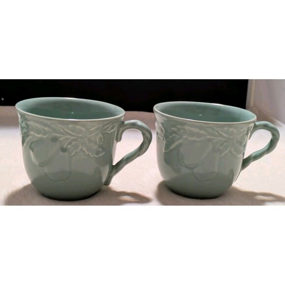 2 Savoir Vivre Fruit Promenade Celadon MF003 Cup & Saucer Sets Discontinued EUC - Picture 2 of 14